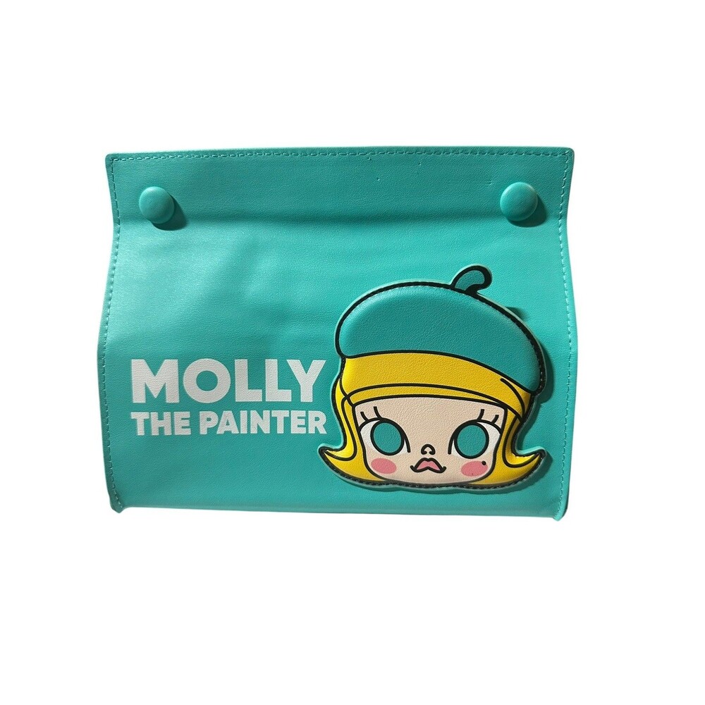 POP MART MOLLY Little Painter PU Teal Carrying Storage Pouch bag Used
